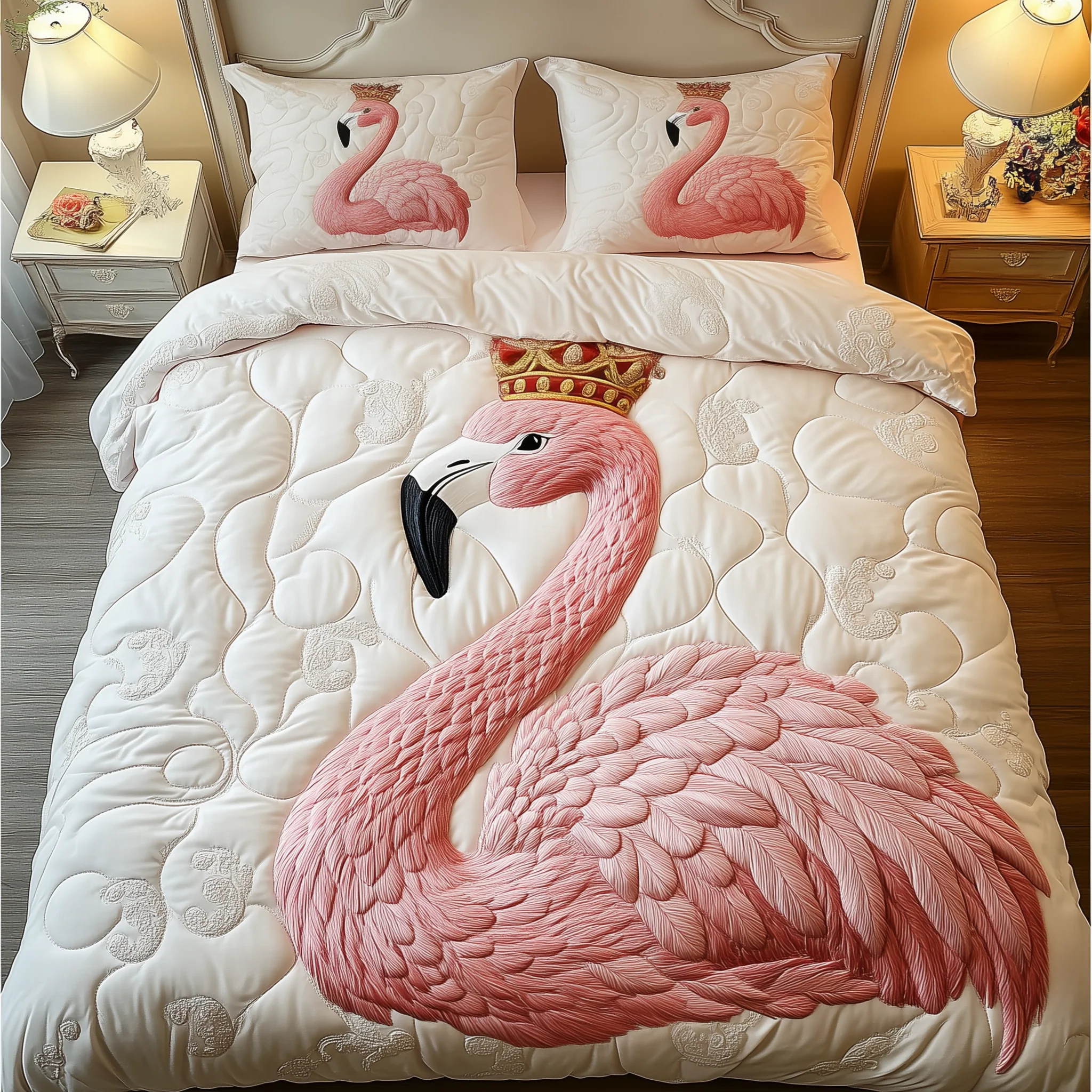 Charming Flamingo Queen 3-Piece Quilted Bedding Set GFTOAB1839