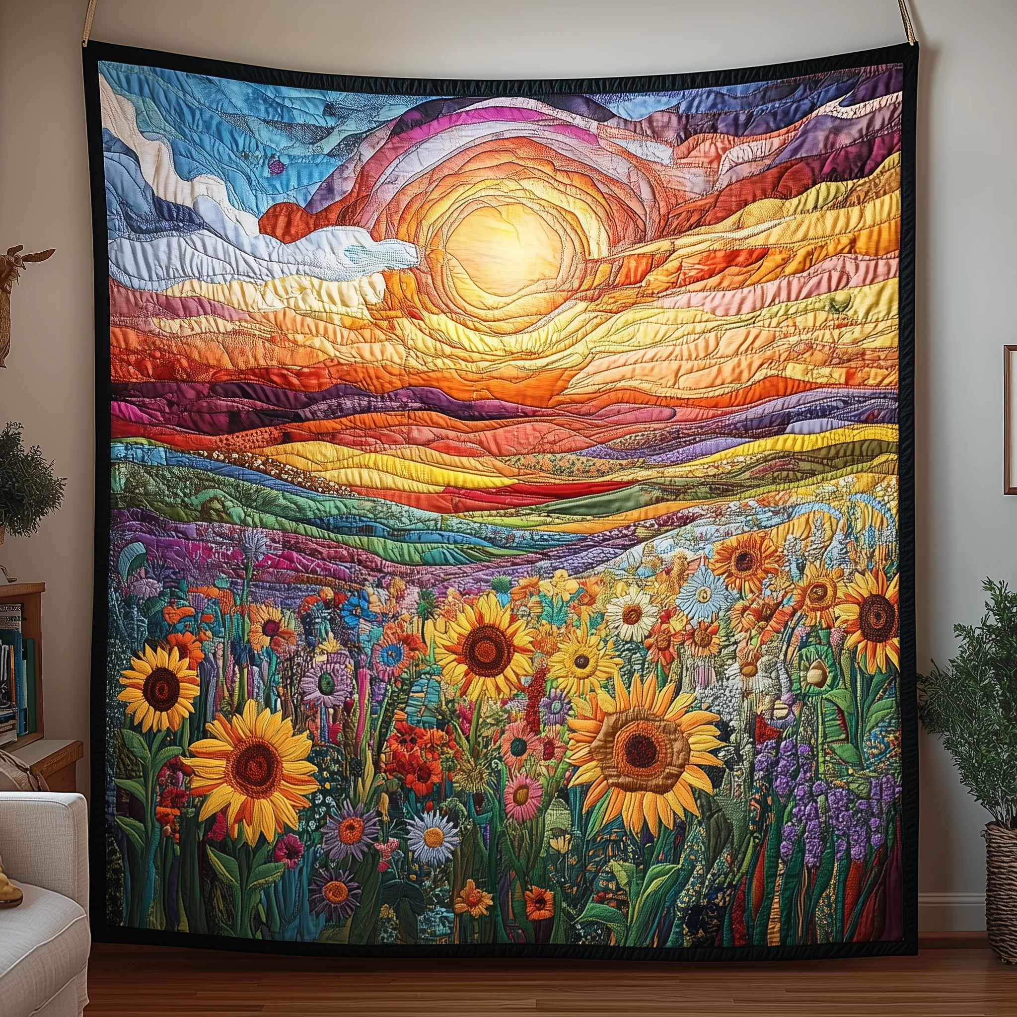 Brilliant Floral Sunset Quilted Blanket GFTONL1788