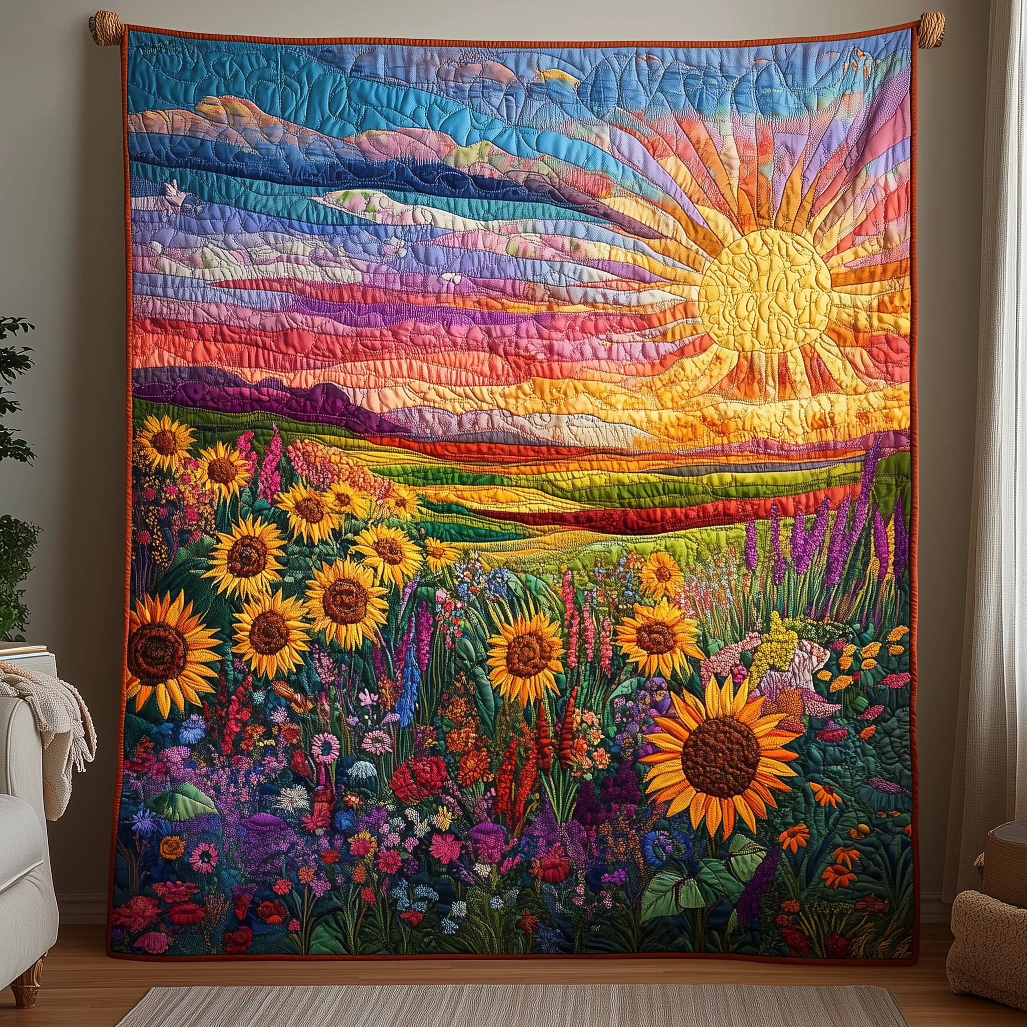 Brilliant Floral Sunset Quilted Blanket GFTONL1789