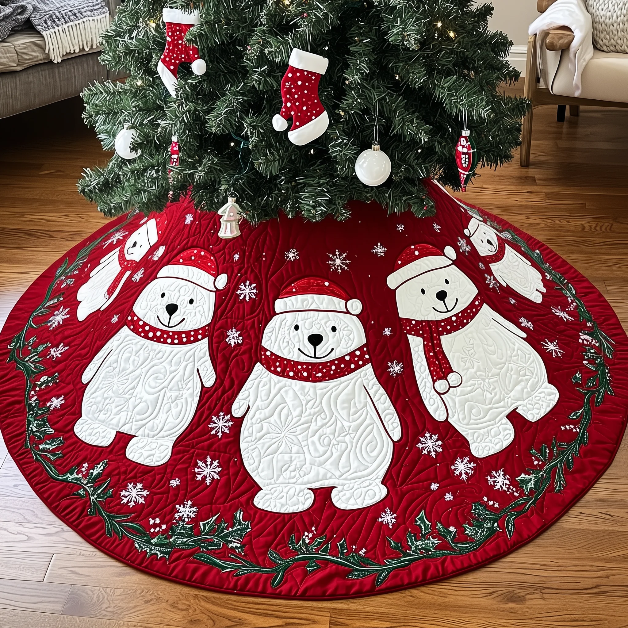 Christmas Bear Quilted Tree Skirt GFTOHD633