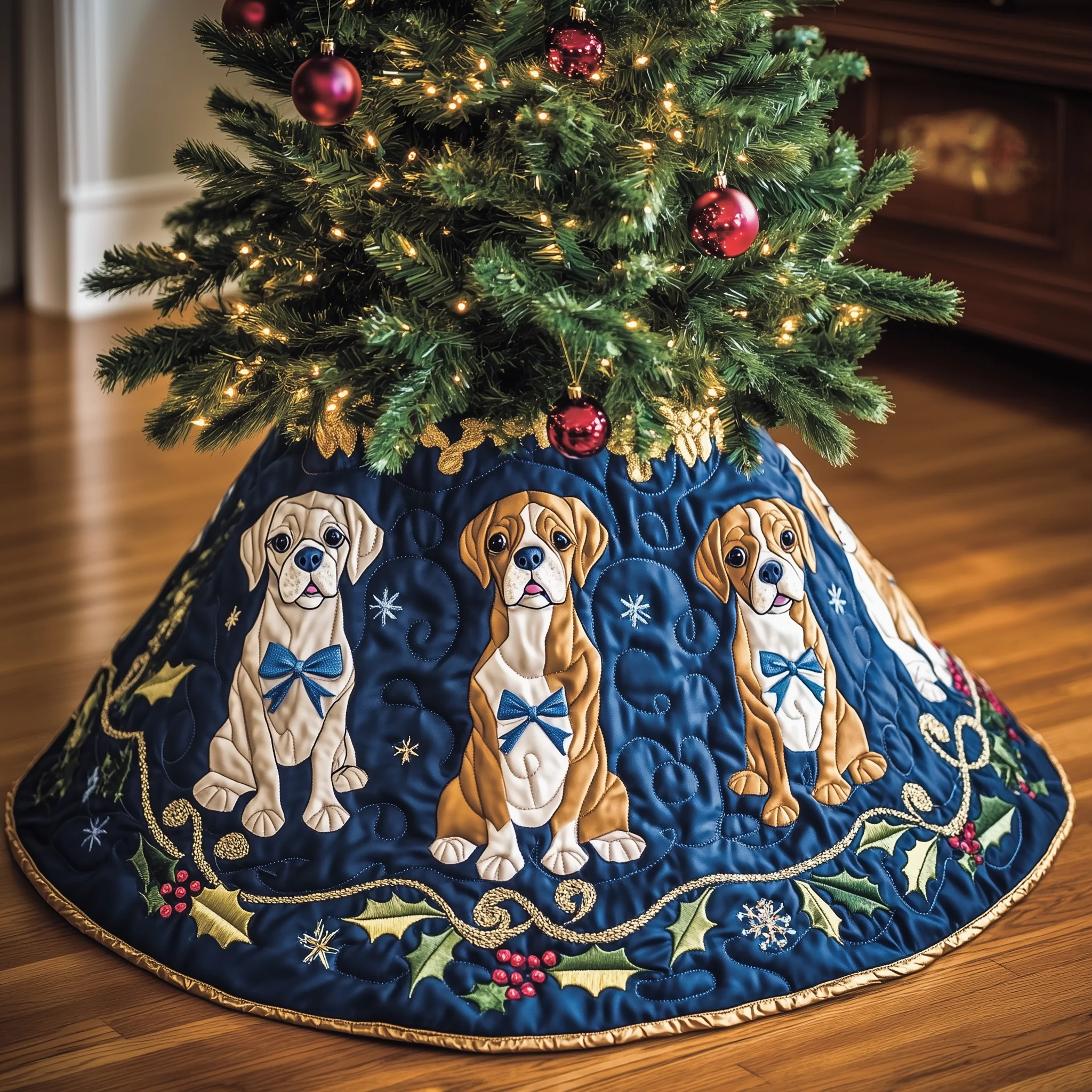 Christmas Boxer Quilted Tree Skirt GFTOAB1584