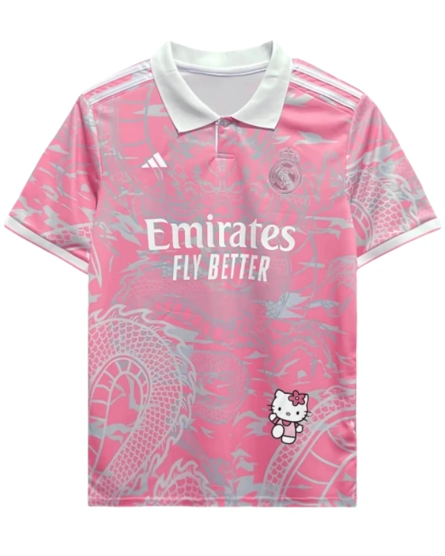 Hello Kitty Adidas Real Madrid Pink Dragon Pattern POLO Shirt 23-24