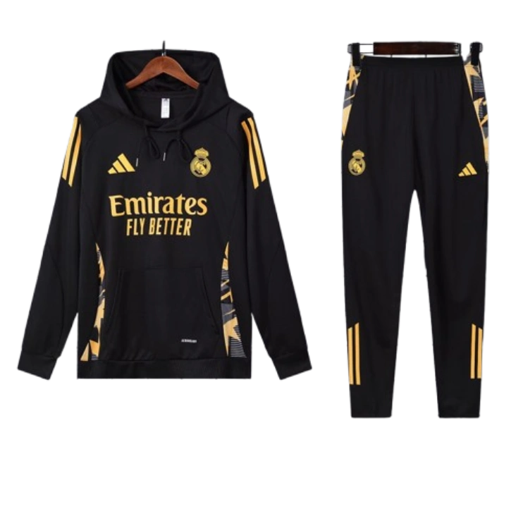 Adidas Real Madrid 2024-25 Black Hooded Training Tracksuit Kits