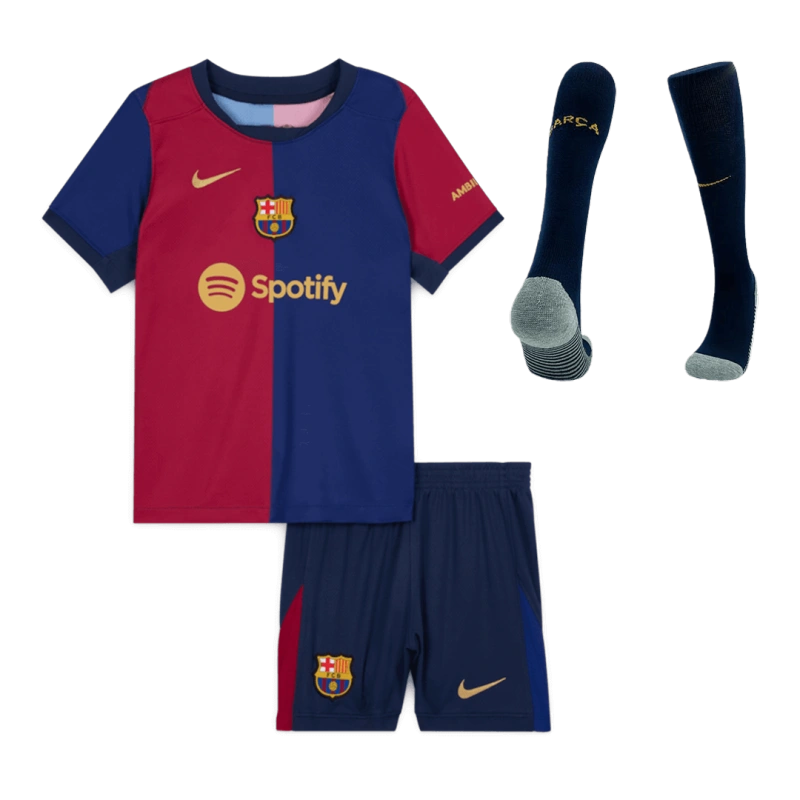 Kids Barcelona Custom Home Full Soccer Kits 2024-25
