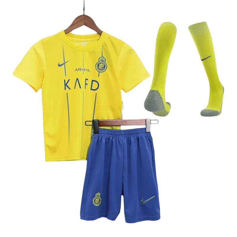 Kids Al Nassr 2023/24 Home Whole Kit(Jersey+Shorts+Socks)
