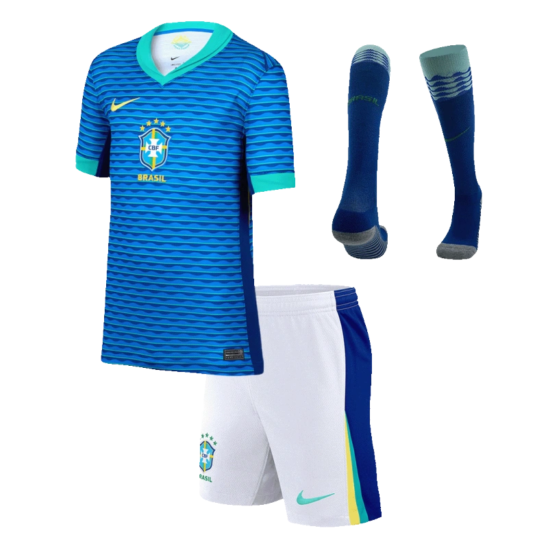 Kids Brazil Custom Away Full Soccer Kits 2024