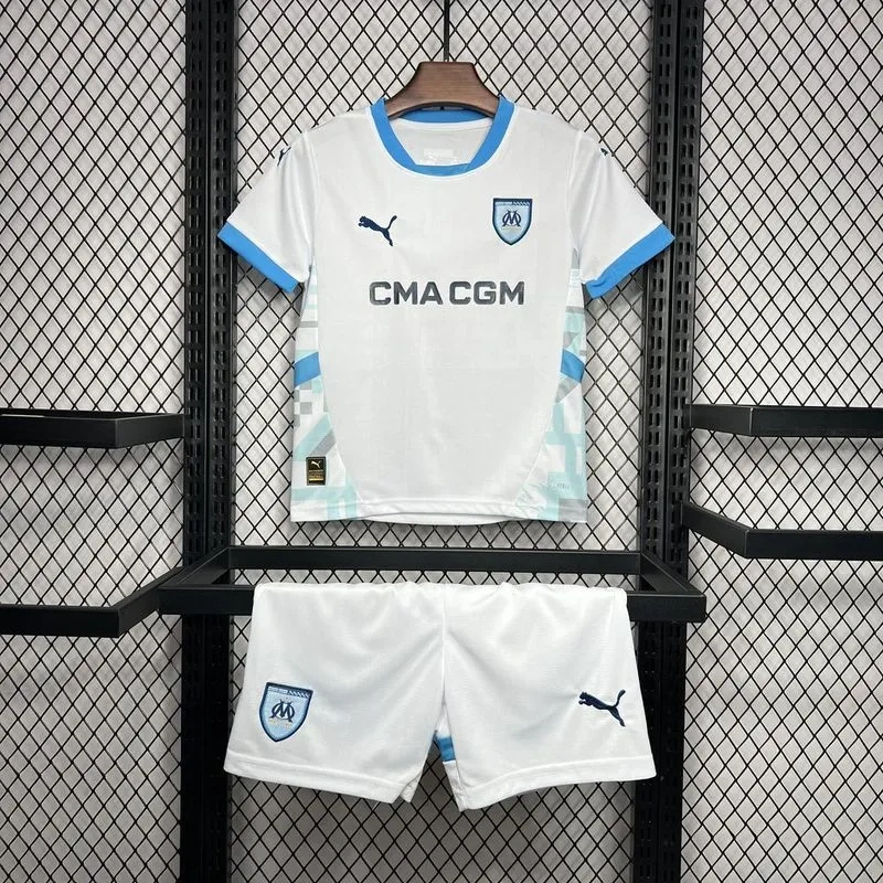24-25 Marseilles Home Soccer Kids Kit Jersey+Shorts