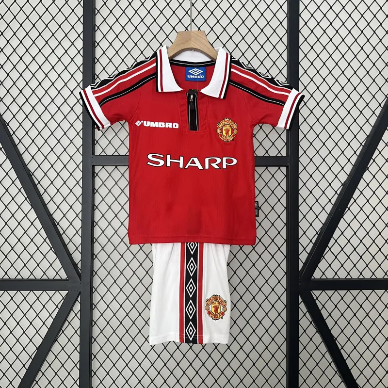 Manchester United 98-99 Home Retro Kid Kits Children Sets Jerseys