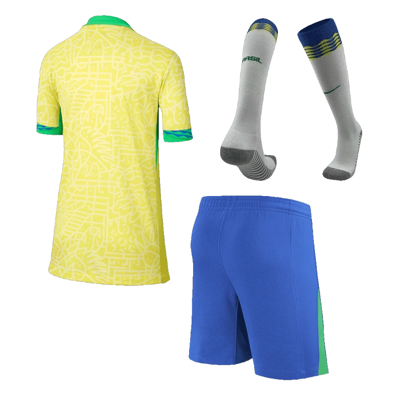 Kids Brazil Custom Home Full Soccer Kits 2024