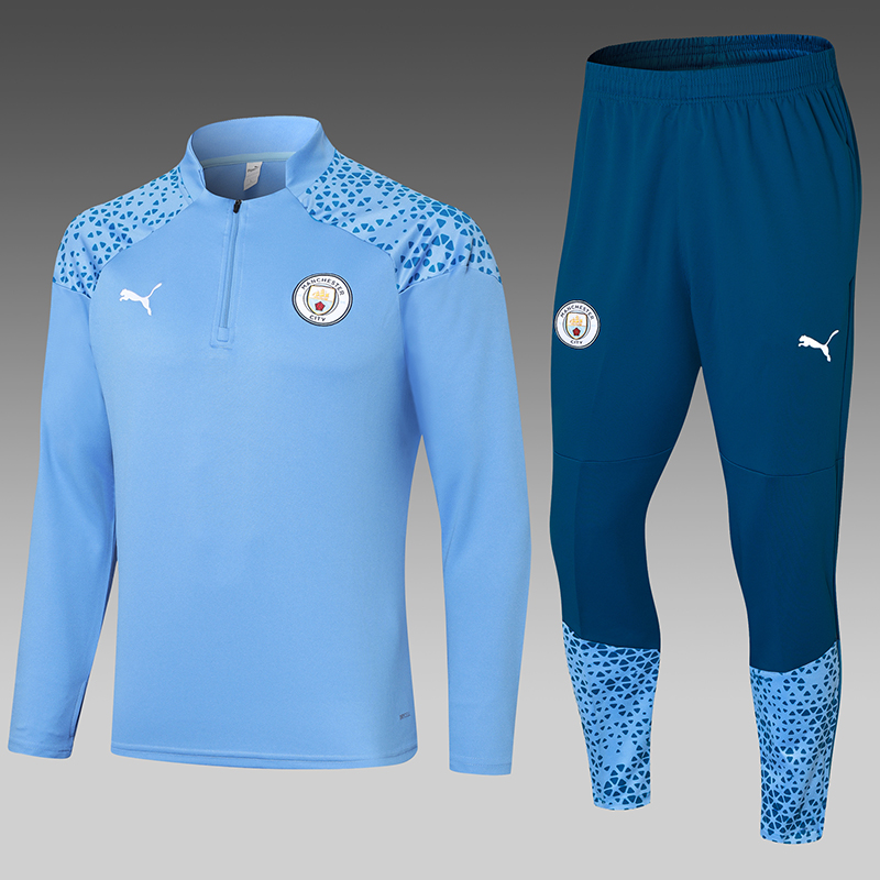2023/2024 Manchester United Half-Pull Training Suit Blue Football Shirt Set