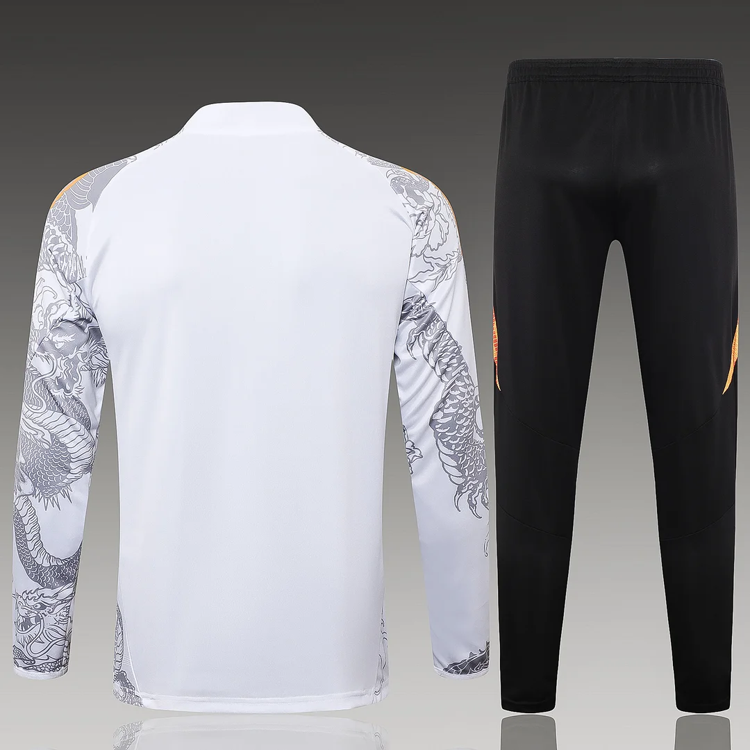2024/2025 Real Madrid Half-Pull Training Wear White Football Shirt Kids Size