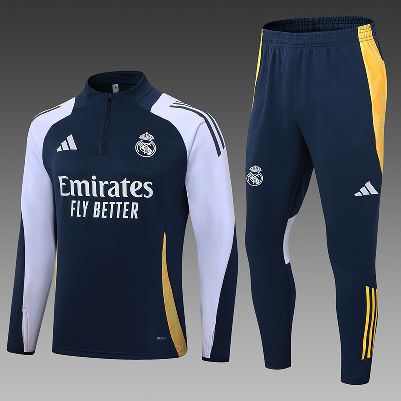 2024/2025 Real Madrid Half-Pull Training Wear Royal Blue Football Shirt Kids Size