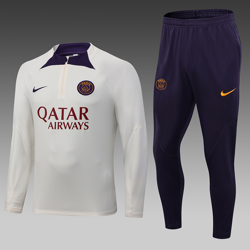 2023/2024 Paris Saint-Germain Half-Pull Training Suit Off White Football Shirt Set