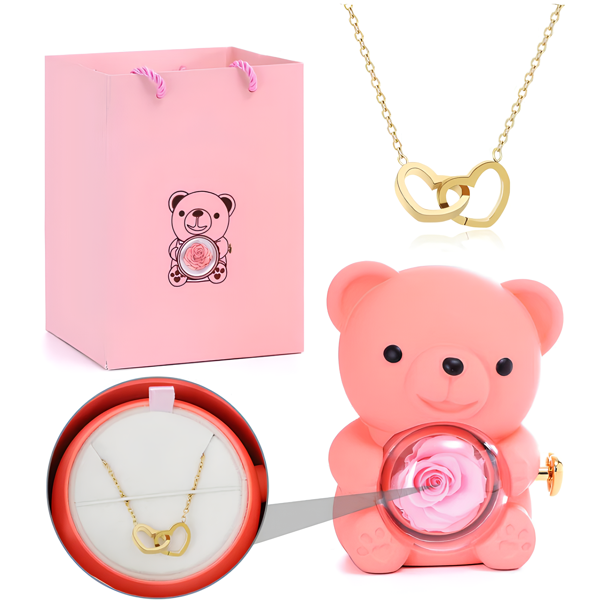 Pink Bear Personalized Necklace
