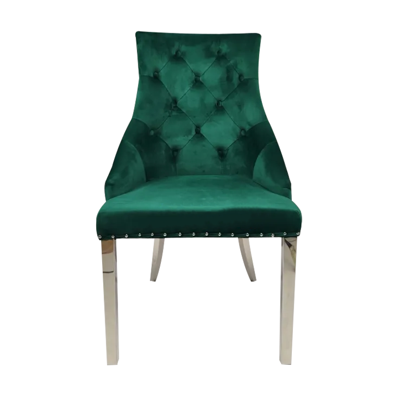 Luxury Velvet Stainless Steel Dining Chair Silver Legs