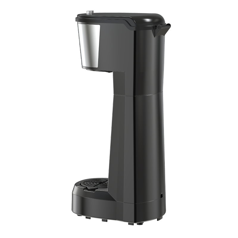 Multi-functional coffee maker with 14oz capacity, compatible with K-cup and ground coffee, adjustable cup stand height, and one-touch easy operation