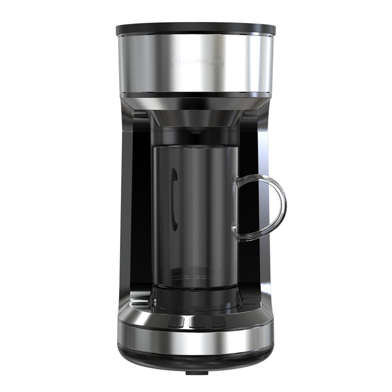 14oz capacity coffee maker, compatible with K-cup and ground coffee, equipped with a magnetic frothing system