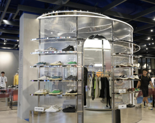 Metal punching plate LED light strip shopping mall shoe rack accessories display rack