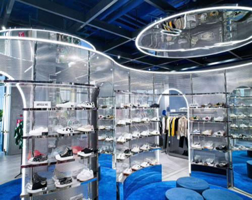 Metal punching plate LED light strip shopping mall shoe rack accessories display rack