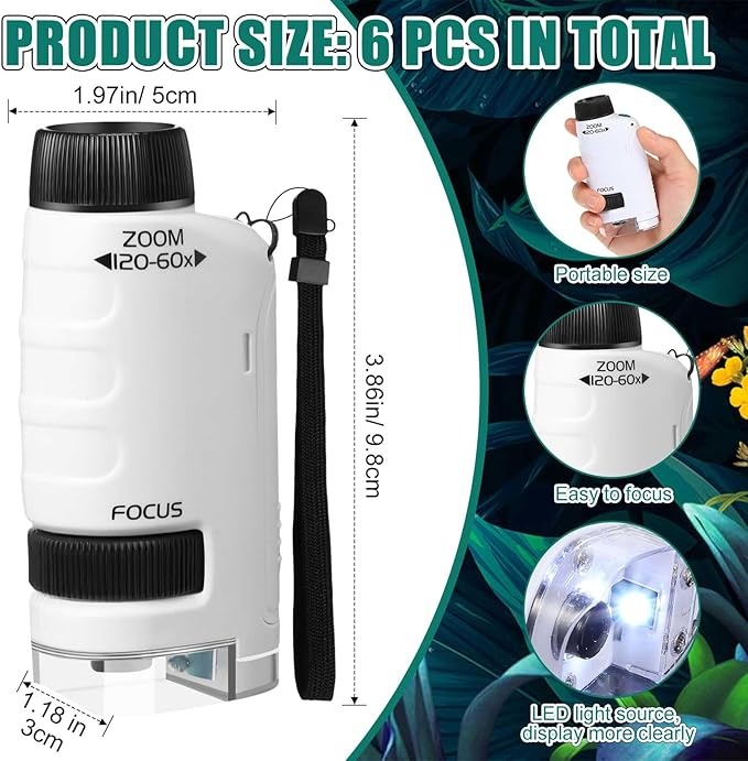Pocket Microscope for Kids Portable Handheld Mini Microscope Toy Kids Microscope with LED Light