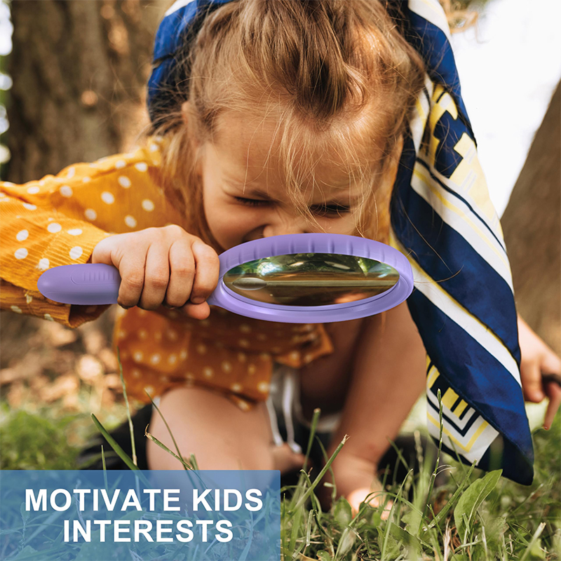 HUlBOER Magnifying Glass for Kids - 5.3 Inch Large Magnifying Glass with Light, 10X 20X & 4 LEDs for Reading, Coins Jewelry Exploration, Science Hobbies (Purple)