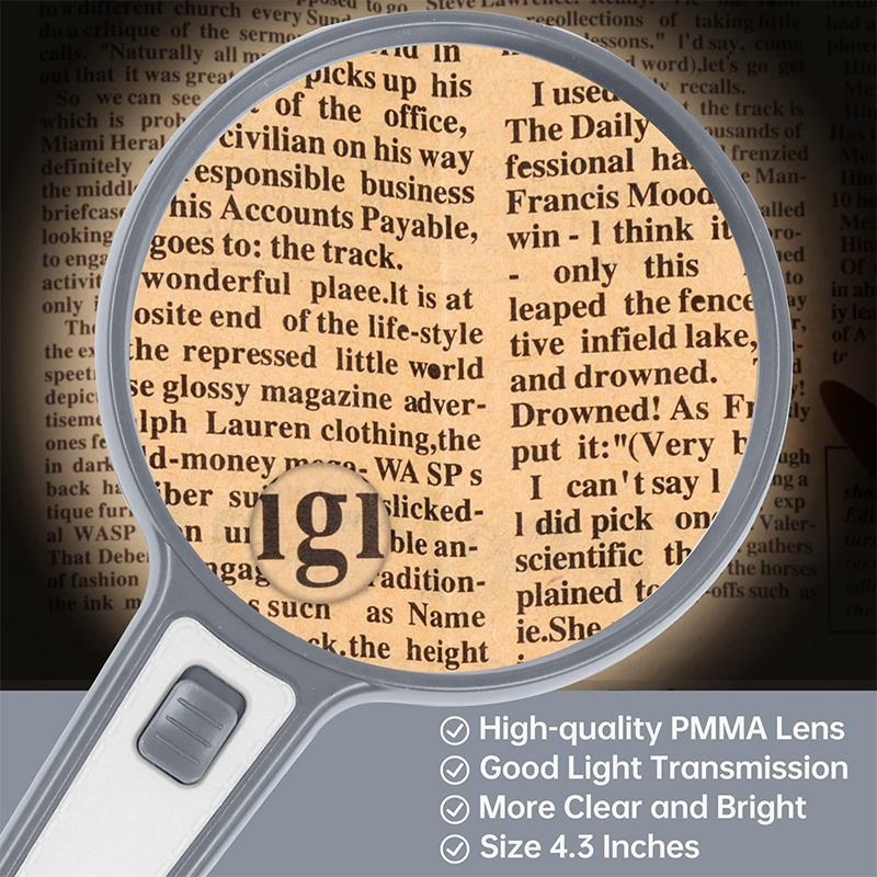 HUlBOER 15X Large Magnifying Glass with Light, Handheld Magnifier with 4 LED Lights for Seniors, Kids, Reading, Working, Coin & Jewelry Inspection, Professional Crafts (Gray)