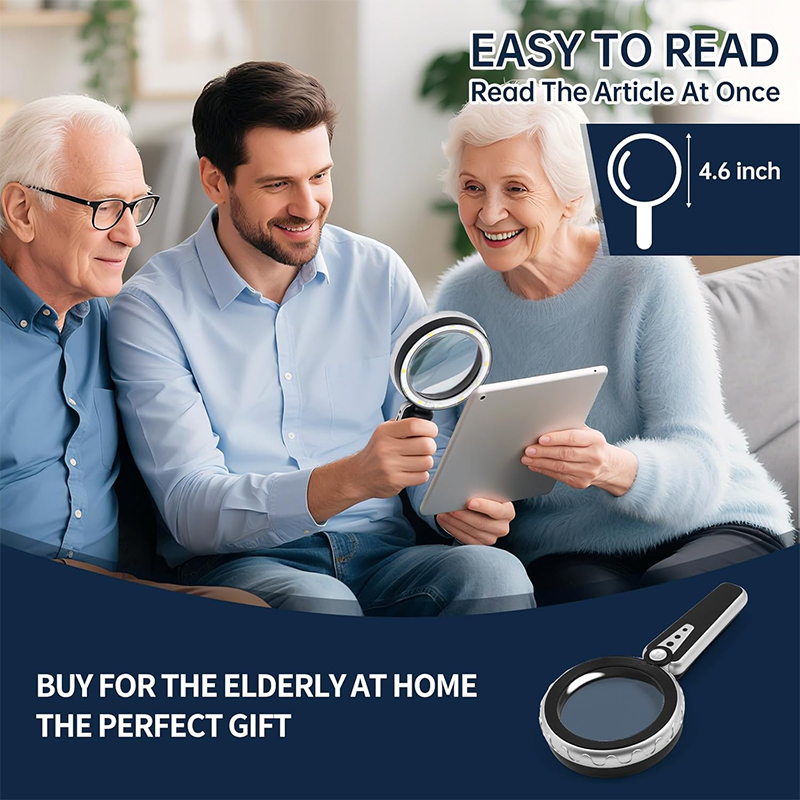 45X Magnifying Glass with Light, 4.6 Inch 1200mAh USB Rechargeable Large Handheld Magnifier, 3 Color Modes, Perfect for Low Vision Seniors, Macular Degeneration & Fine Print (Black)