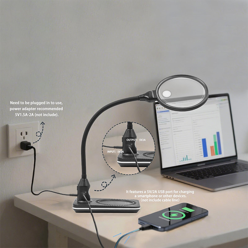 10X 15X Magnifying Glass with Light and Stand Upgraded, 2-in-1 Large Magnifying Desk Lamp with Clamp, 3 Color Modes Dimmable, 360° Flexible Gooseneck Standing Lighted Magnifier for Reading, Sewing