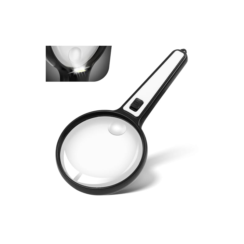HUlBOER 15X Large Magnifying Glass with Light, Handheld Magnifier with 4 LED Lights for Seniors, Kids, Reading, Working, Coin & Jewelry Inspection, Professional Crafts (Black)