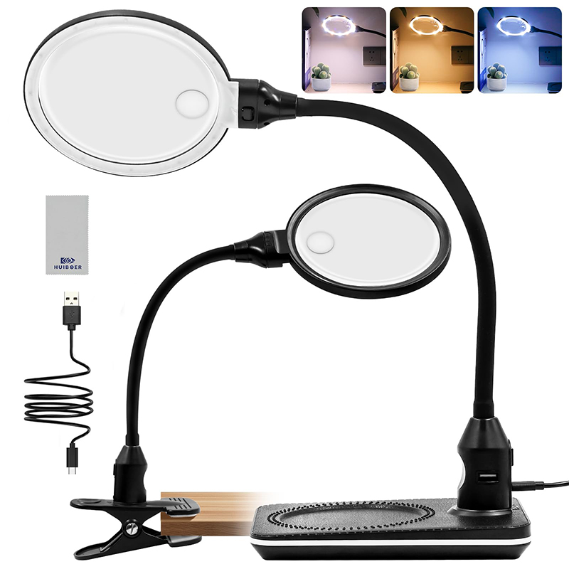 10X 15X Magnifying Glass with Light and Stand Upgraded, 2-in-1 Large Magnifying Desk Lamp with Clamp, 3 Color Modes Dimmable, 360° Flexible Gooseneck Standing Lighted Magnifier for Reading, Sewing