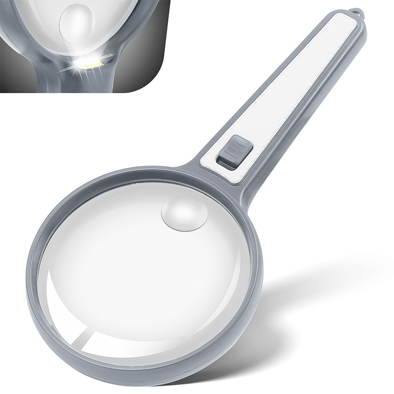 HUlBOER 15X Large Magnifying Glass with Light, Handheld Magnifier with 4 LED Lights for Seniors, Kids, Reading, Working, Coin & Jewelry Inspection, Professional Crafts (Gray)