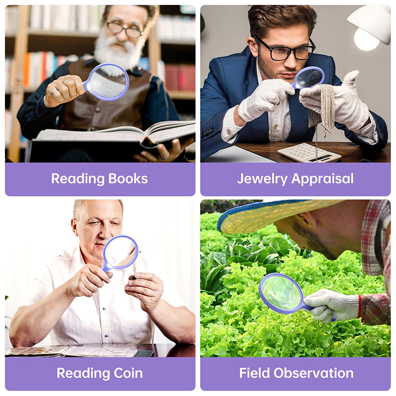 HUlBOER Magnifying Glass for Kids - 5.3 Inch Large Magnifying Glass with Light, 10X 20X & 4 LEDs for Reading, Coins Jewelry Exploration, Science Hobbies (Purple)