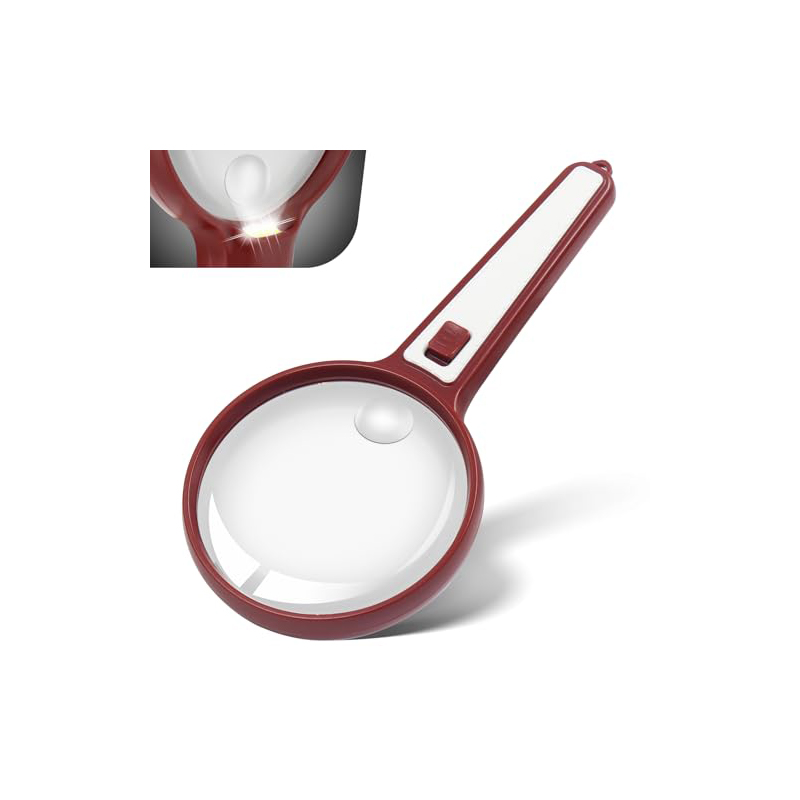 HUlBOER 15X Large Magnifying Glass with Light, Handheld Magnifier with 4 LED Lights for Seniors, Kids, Reading, Working, Coin & Jewelry Inspection, Professional Crafts (Gray)