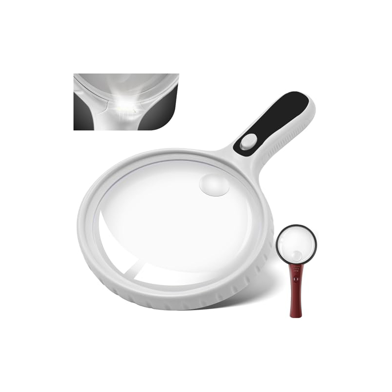 Large Magnifying Glass with Light 5.3 in, 10X 20X Handheld Lighted Magnifier with 4 LEDs for Reading, Checking, Close Work, Elderly & Kids - Black