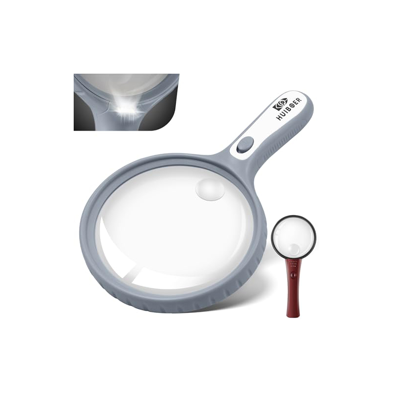HUlBOER Magnifying Glass for Kids - 5.3 Inch Large Magnifying Glass with Light, 10X 20X & 4 LEDs for Reading, Coins Jewelry Exploration, Science Hobbies (Purple)
