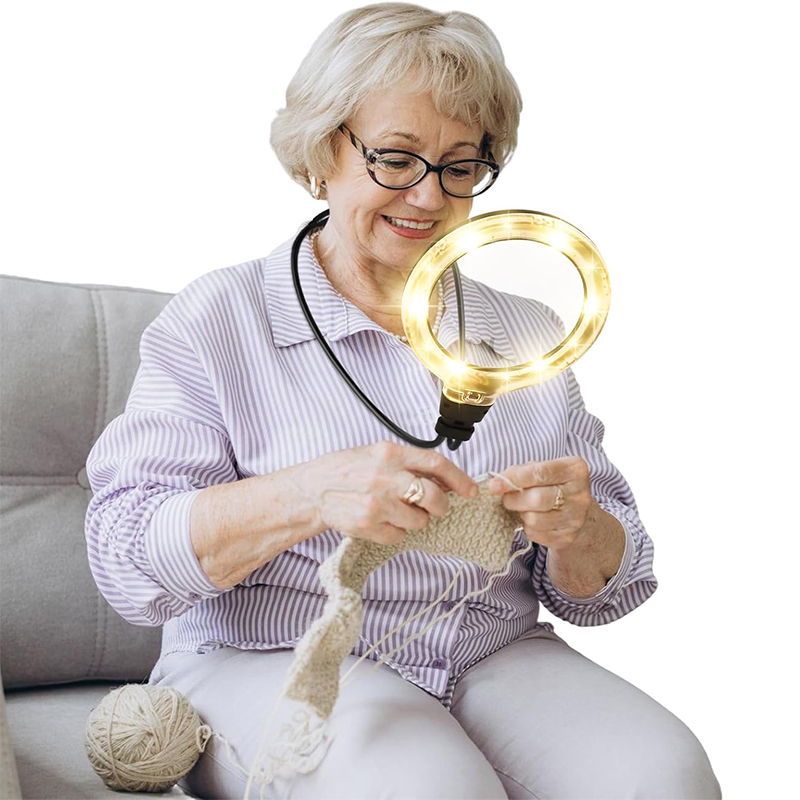 Hands Free Magnifying Glass with Light – 15X Rechargeable 1200mAh Neck LED Magnifier with 6 Light Modes for Reading, Book Magnifier for Seniors, Crafts, Close Work, Adjustable Gooseneck