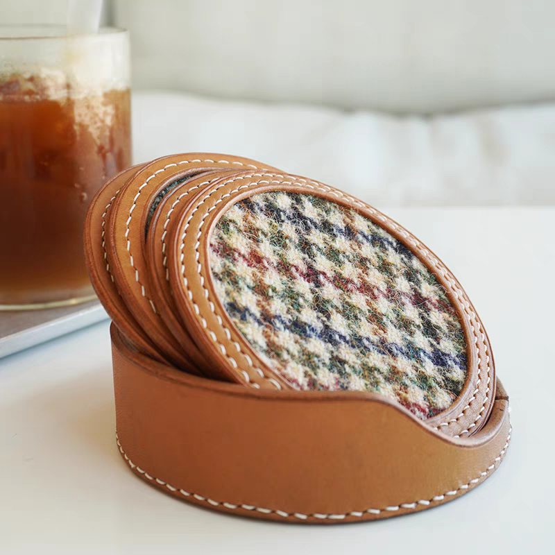 Leather and woven fabric coffee mat
