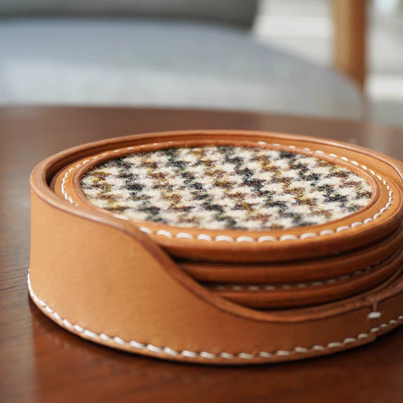 Leather and woven fabric coffee mat