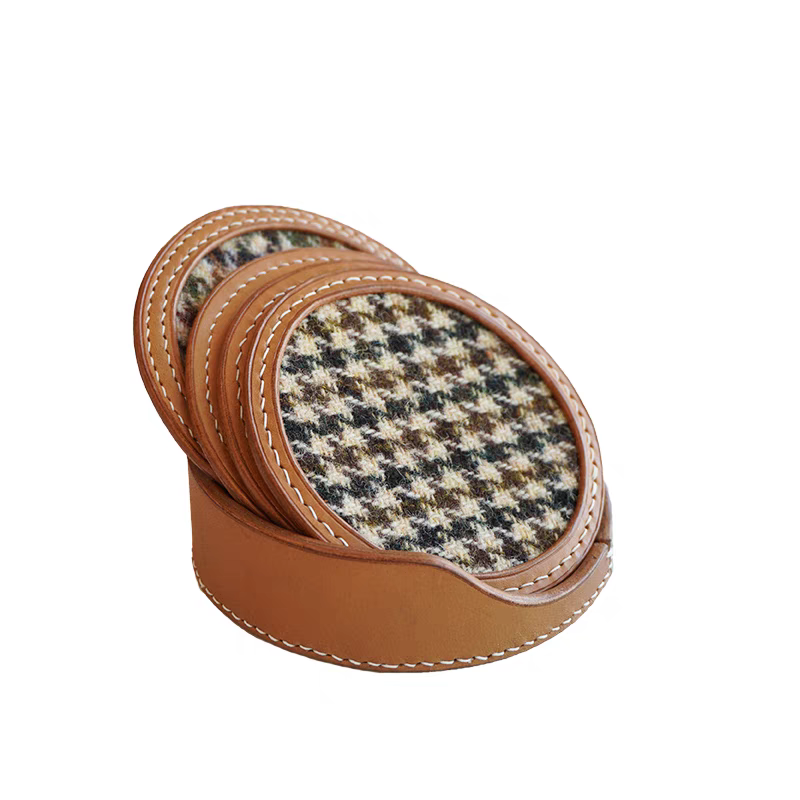 Leather and woven fabric coffee mat