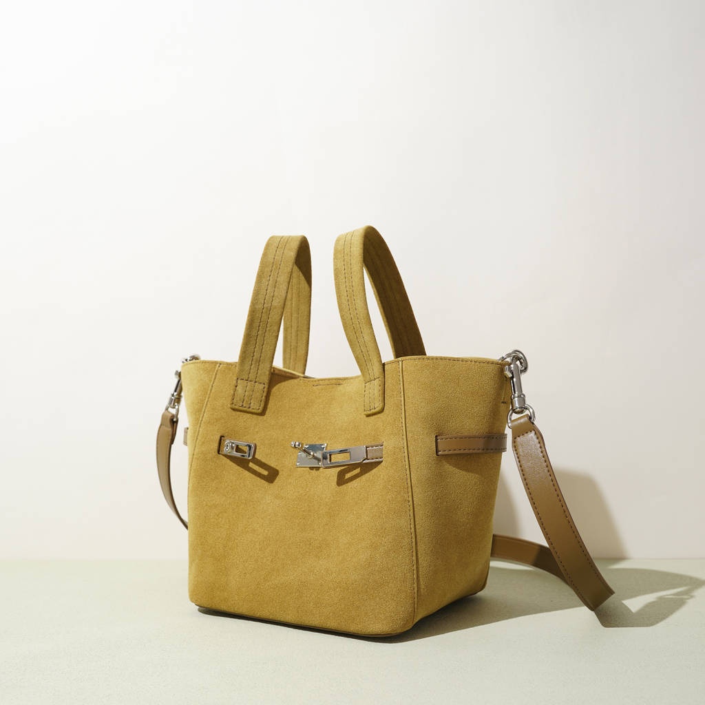 Two Layer Frosted Cowhide Basket Bag