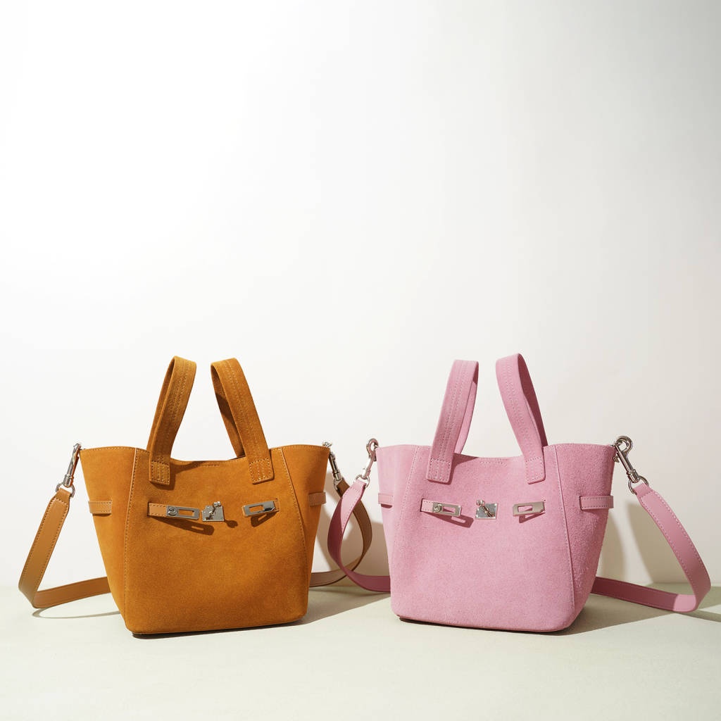 Two Layer Frosted Cowhide Basket Bag