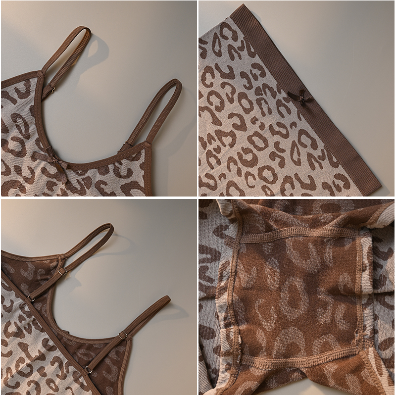 ‌Leopard Print Sexy Lingerie Set - Strappy Design, High - Quality Fabric, Perfect for Nightwear & Intimate Moments