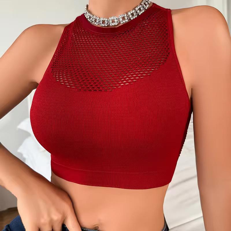 ‌Sexy  Halter Neck Backless Crop Top with Built - in Bra