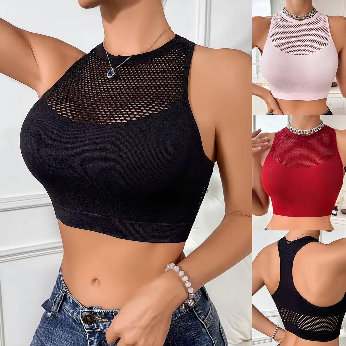 ‌Sexy  Halter Neck Backless Crop Top with Built - in Bra