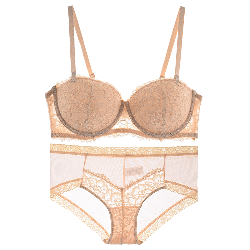 Soft and comfortable yellow lace bra set