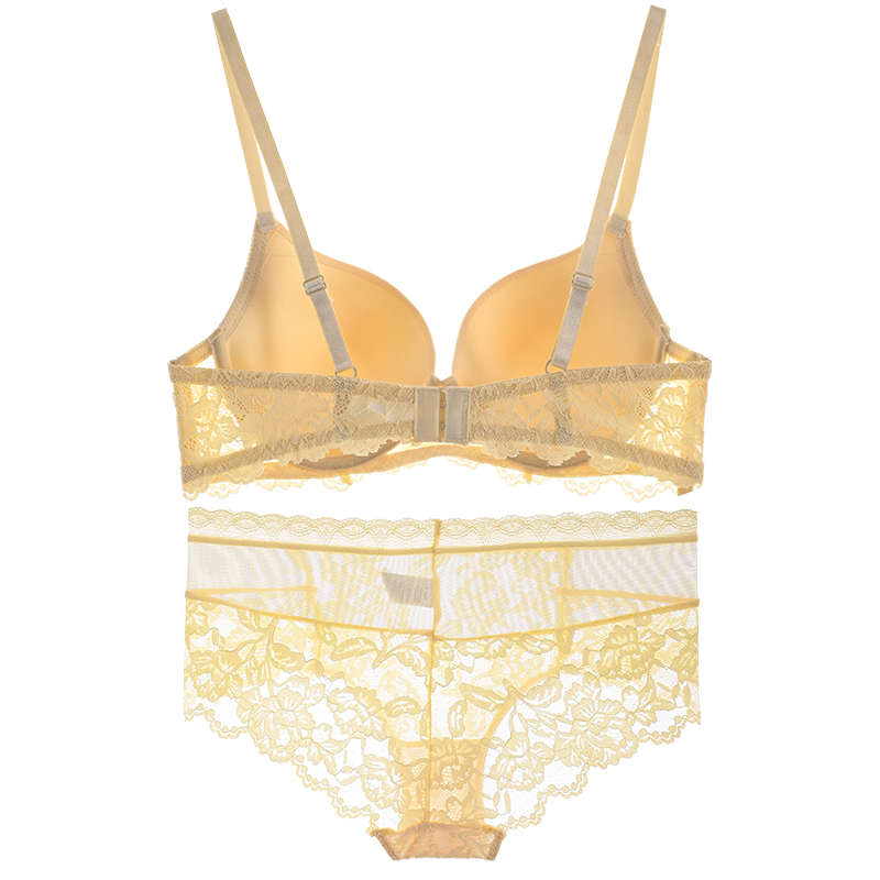 Soft and breathable yellow lace bra set