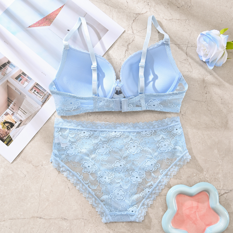 Soft and cute blue lace bra set