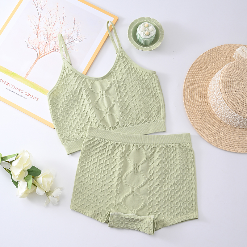 Matcha Green Girl's Heart Underwear Set, Comfortable, Breathable, and Non Sweating