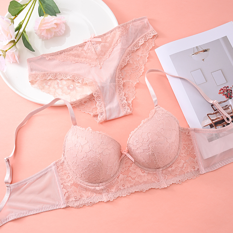 Sexy pink lace bra set
