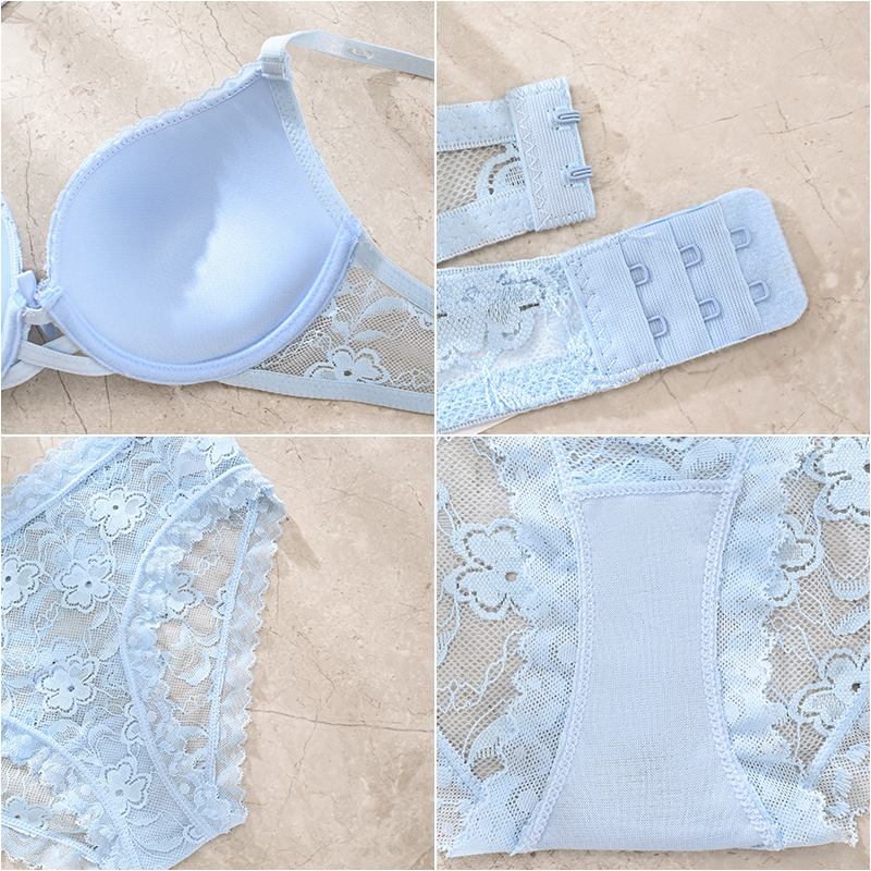 Soft and cute blue lace bra set